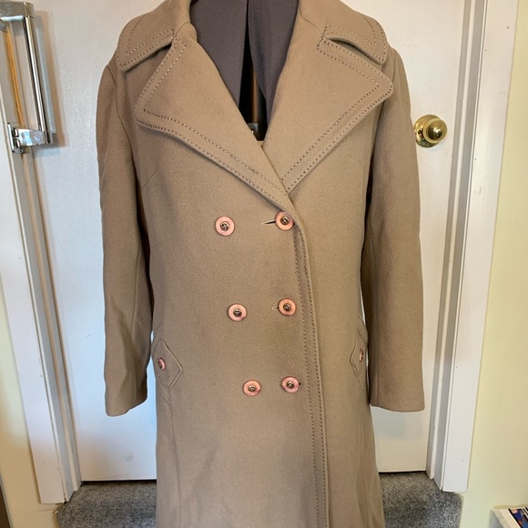 Retro Vintage Tan Wool Coat with Button Detail - Picture 1 of 14
